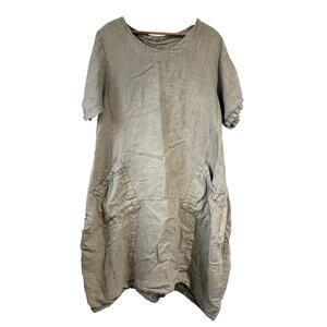 Meo Meli Crew Neck Midi Barrel Bubble Dress Women One Size Beige Linen